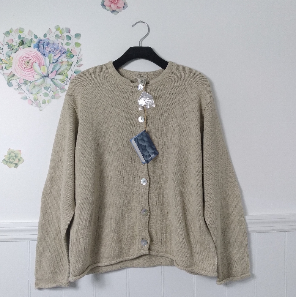 L.L Bean cream silk blend cardigan sweater NWT